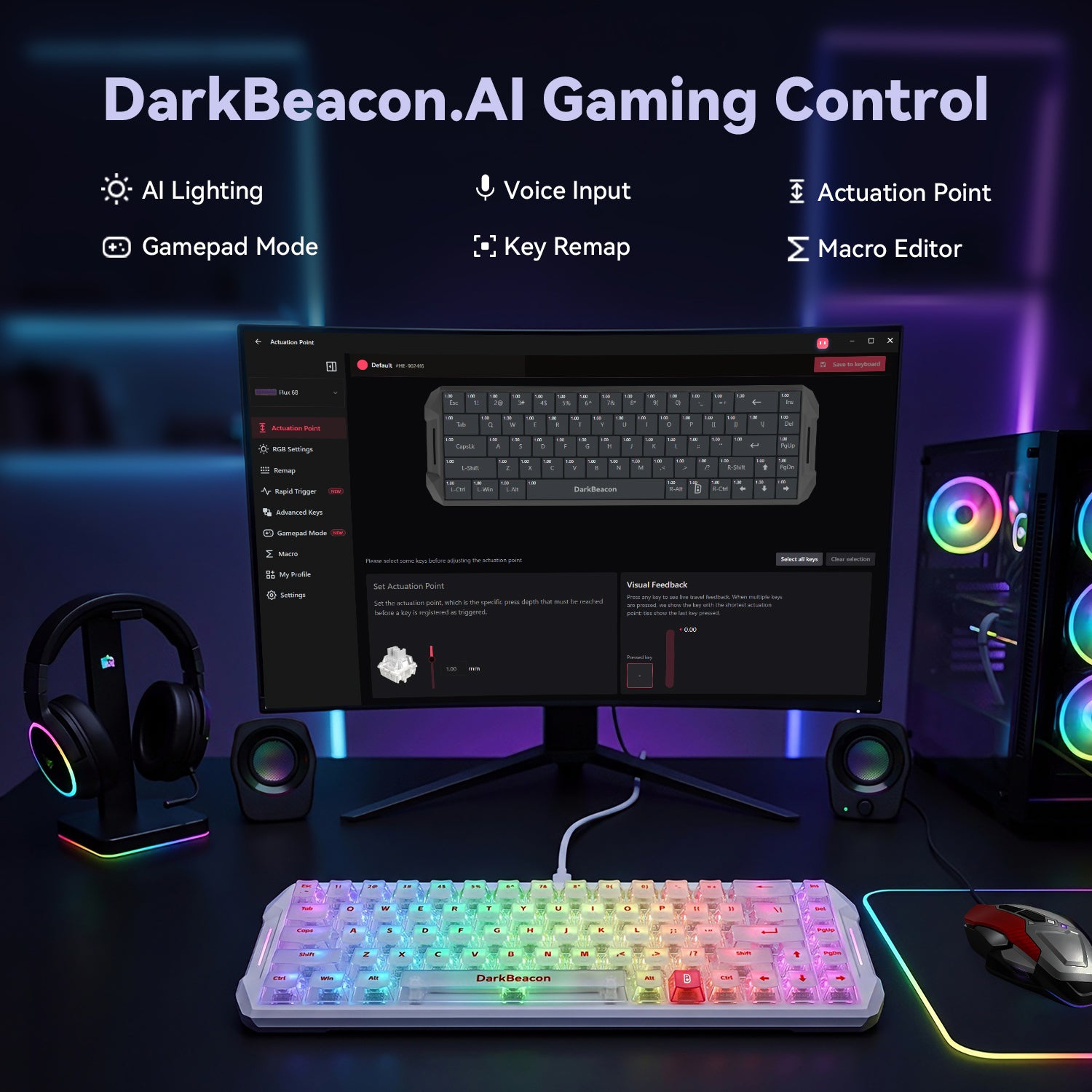 Flux 68 Wired Hall Effect Magnetic Switch Gaming Keyboard - Healer White